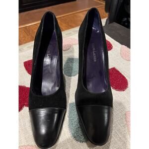 Ralph Lauren Collection Heels Purple Label Black Suede Leather Size 8 1/2 B